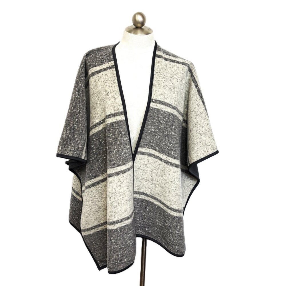 Ike Behar Reversible Lagen look Boho One Size Grey Cape Poncho Wrap